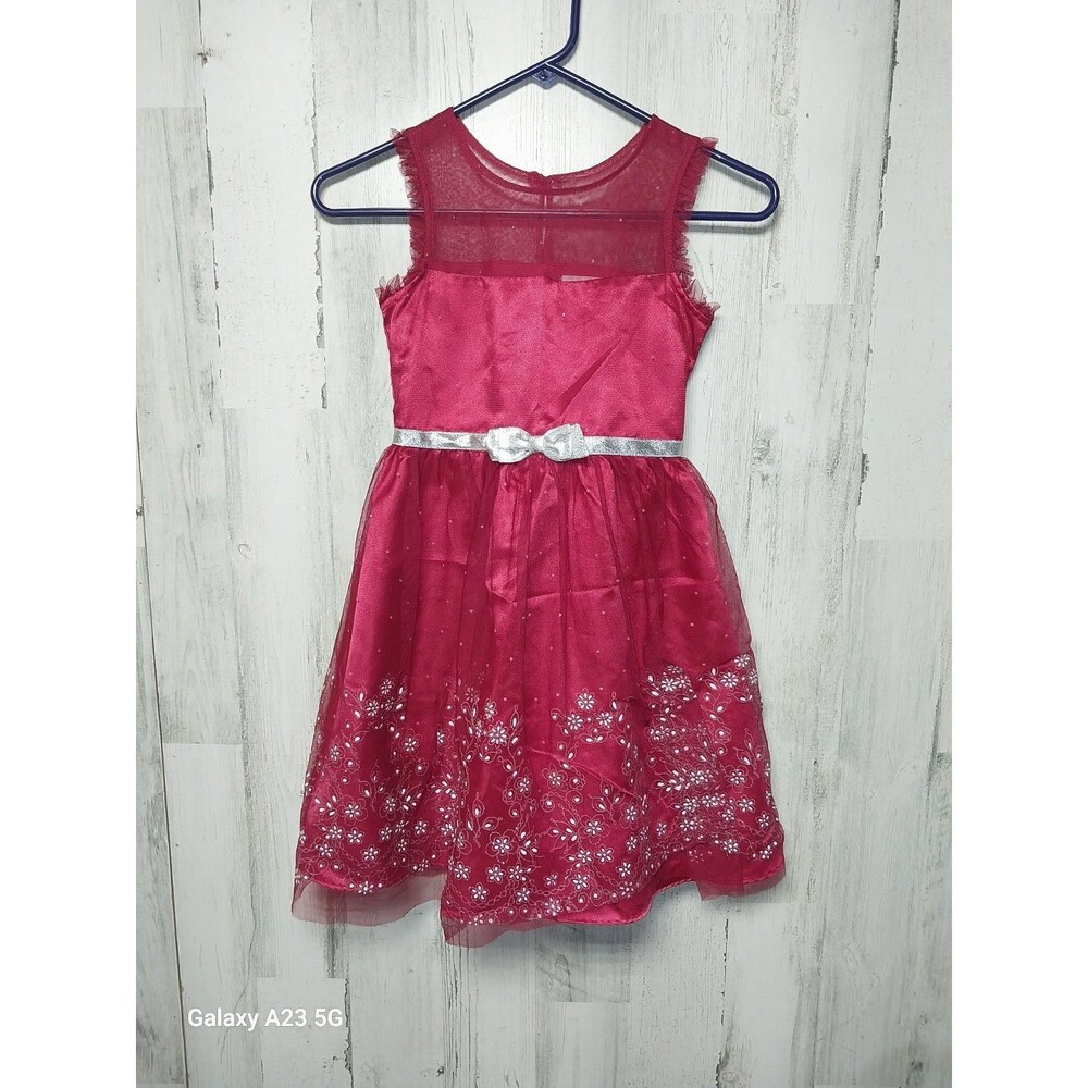 Jona Michelle Girls Sz 8 Red Dress w/ Silver Bling Floral